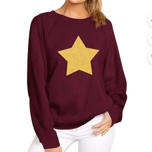 ZXZY Gold Glitter Star Printed Wine Crew Neck Long Sleeve Pullover Top Size 4X